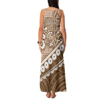 Beige Bula Fiji Family Matching Tank Maxi Dress and Hawaiian Shirt Fijian Language Week Tapa Cloth - Pastel LT14 - Polynesian Pride