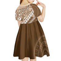 Beige Bula Fiji Kid Short Sleeve Dress Fijian Language Week Tapa Cloth - Pastel