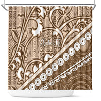 Beige Bula Fiji Shower Curtain Fijian Language Week Tapa Cloth - Pastel LT14 Beige - Polynesian Pride