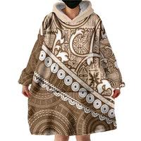 Beige Bula Fiji Wearable Blanket Hoodie Fijian Language Week Tapa Cloth - Pastel