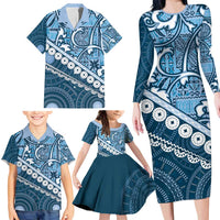 Blue Bula Fiji Family Matching Long Sleeve Bodycon Dress and Hawaiian Shirt Fijian Language Week Tapa Cloth - Pastel LT14 - Polynesian Pride