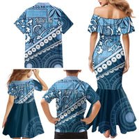 Blue Bula Fiji Family Matching Mermaid Dress and Hawaiian Shirt Fijian Language Week Tapa Cloth - Pastel LT14 - Polynesian Pride