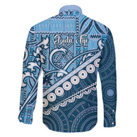 Blue Bula Fiji Family Matching Off Shoulder Maxi Dress and Hawaiian Shirt Fijian Language Week Tapa Cloth - Pastel LT14 - Polynesian Pride