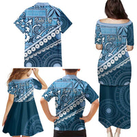 Blue Bula Fiji Family Matching Puletasi and Hawaiian Shirt Fijian Language Week Tapa Cloth - Pastel LT14 - Polynesian Pride