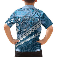 Blue Bula Fiji Family Matching Short Sleeve Bodycon Dress and Hawaiian Shirt Fijian Language Week Tapa Cloth - Pastel LT14 - Polynesian Pride
