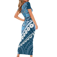 Blue Bula Fiji Family Matching Short Sleeve Bodycon Dress and Hawaiian Shirt Fijian Language Week Tapa Cloth - Pastel LT14 - Polynesian Pride