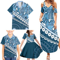 Blue Bula Fiji Family Matching Summer Maxi Dress and Hawaiian Shirt Fijian Language Week Tapa Cloth - Pastel LT14 - Polynesian Pride