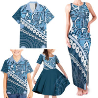 Blue Bula Fiji Family Matching Tank Maxi Dress and Hawaiian Shirt Fijian Language Week Tapa Cloth - Pastel LT14 - Polynesian Pride