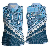 Blue Bula Fiji Women Sleeveless Polo Shirt Fijian Language Week Tapa Cloth - Pastel