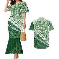 Green Bula Fiji Couples Matching Mermaid Dress and Hawaiian Shirt Fijian Language Week Tapa Cloth - Pastel LT14 Green - Polynesian Pride