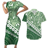Green Bula Fiji Couples Matching Short Sleeve Bodycon Dress and Hawaiian Shirt Fijian Language Week Tapa Cloth - Pastel LT14 Green - Polynesian Pride