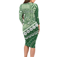 Green Bula Fiji Family Matching Long Sleeve Bodycon Dress and Hawaiian Shirt Fijian Language Week Tapa Cloth - Pastel LT14 - Polynesian Pride