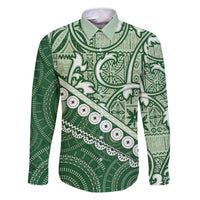 Green Bula Fiji Family Matching Mermaid Dress and Hawaiian Shirt Fijian Language Week Tapa Cloth - Pastel LT14 Dad's Shirt - Long Sleeve Green - Polynesian Pride