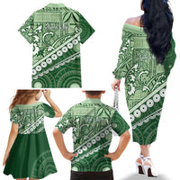 Green Bula Fiji Family Matching Off The Shoulder Long Sleeve Dress and Hawaiian Shirt Fijian Language Week Tapa Cloth - Pastel LT14 - Polynesian Pride