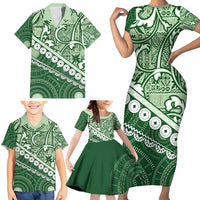 Green Bula Fiji Family Matching Short Sleeve Bodycon Dress and Hawaiian Shirt Fijian Language Week Tapa Cloth - Pastel LT14 - Polynesian Pride