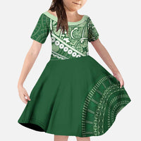 Green Bula Fiji Family Matching Tank Maxi Dress and Hawaiian Shirt Fijian Language Week Tapa Cloth - Pastel LT14 Daughter's Dress Green - Polynesian Pride