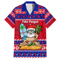 Custom Guam Christmas Family Matching Puletasi Dress and Hawaiian Shirt Guaman Santas Felis Pasgua LT14 Dad's Shirt - Short Sleeve Blue - Polynesian Pride