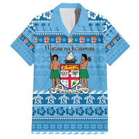 Custom Fiji Christmas Family Matching Long Sleeve Bodycon Dress and Hawaiian Shirt Fijian Tapa Marau na Kerisimasi LT14 Dad's Shirt - Short Sleeve Blue - Polynesian Pride