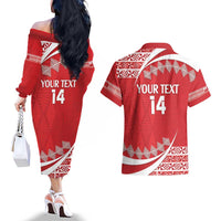 Custom Mate Maa Tonga Couples Matching Off The Shoulder Long Sleeve Dress and Hawaiian Shirt 2024 Go Champions
