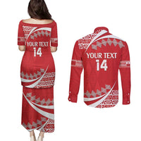 Custom Mate Maa Tonga Couples Matching Puletasi and Long Sleeve Button Shirt 2024 Go Champions