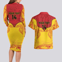 Papua New Guinea Rugby Custom Couples Matching Long Sleeve Bodycon Dress and Hawaiian Shirt Go Kumuls PNG - Polynesian Pattern LT14 - Polynesian Pride