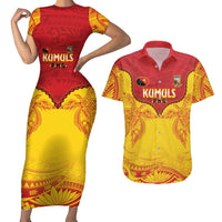 Papua New Guinea Rugby Custom Couples Matching Short Sleeve Bodycon Dress and Hawaiian Shirt Go Kumuls PNG - Polynesian Pattern LT14 Yellow - Polynesian Pride