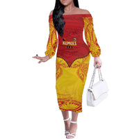 Papua New Guinea Rugby Custom Family Matching Off The Shoulder Long Sleeve Dress and Hawaiian Shirt Go Kumuls PNG - Polynesian Pattern LT14 Mom's Dress Yellow - Polynesian Pride