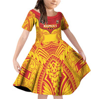 Papua New Guinea Rugby Custom Family Matching Off Shoulder Short Dress and Hawaiian Shirt Go Kumuls PNG - Polynesian Pattern LT14 Daughter's Dress Yellow - Polynesian Pride