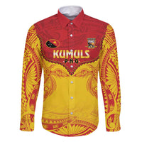 Papua New Guinea Rugby Custom Family Matching Off Shoulder Short Dress and Hawaiian Shirt Go Kumuls PNG - Polynesian Pattern LT14 Dad's Shirt - Long Sleeve Yellow - Polynesian Pride