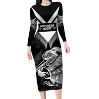 Aotearoa Silver Fern Rugby Custom Family Matching Long Sleeve Bodycon Dress and Hawaiian Shirt 2024 Go Kiwi LT14 Mom's Dress Black - Polynesian Pride