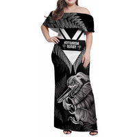 Aotearoa Silver Fern Rugby Custom Family Matching Off Shoulder Maxi Dress and Hawaiian Shirt 2024 Go Kiwi LT14 Mom's Dress Black - Polynesian Pride