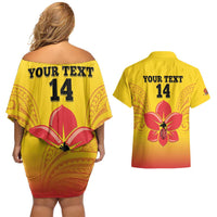 Orchids PNG Rugby Custom Couples Matching Off Shoulder Short Dress and Hawaiian Shirt Go Champions Papua New Guinea LT14 - Polynesian Pride
