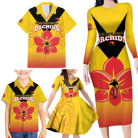 Orchids PNG Rugby Custom Family Matching Long Sleeve Bodycon Dress and Hawaiian Shirt Go Champions Papua New Guinea LT14 - Polynesian Pride