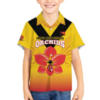 Orchids PNG Rugby Custom Family Matching Off The Shoulder Long Sleeve Dress and Hawaiian Shirt Go Champions Papua New Guinea LT14 Son's Shirt Yellow - Polynesian Pride