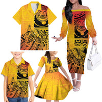 Marquesas Islands Family Matching Off The Shoulder Long Sleeve Dress and Hawaiian Shirt Marquesan Matatiki Fish Hook Patutiki LT14 - Polynesian Pride