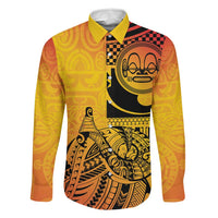 Marquesas Islands Family Matching Off The Shoulder Long Sleeve Dress and Hawaiian Shirt Marquesan Matatiki Fish Hook Patutiki LT14 Dad's Shirt - Long Sleeve Yellow - Polynesian Pride