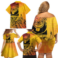 Marquesas Islands Family Matching Off Shoulder Short Dress and Hawaiian Shirt Marquesan Matatiki Fish Hook Patutiki LT14 - Polynesian Pride