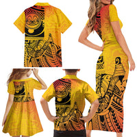 Marquesas Islands Family Matching Short Sleeve Bodycon Dress and Hawaiian Shirt Marquesan Matatiki Fish Hook Patutiki LT14 - Polynesian Pride