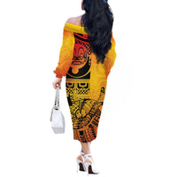 Marquesas Islands Off The Shoulder Long Sleeve Dress Marquesan Matatiki Fish Hook Patutiki LT14 - Polynesian Pride