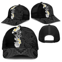 Black Samoa Tattoo Baseball Net Cap Plumeria Samoan Ocean Tatau Pattern - Polynesian Pride