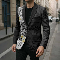 Black Samoa Tattoo Blazer Plumeria Samoan Ocean Tatau Pattern - Polynesian Pride