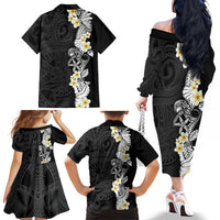 Black Samoa Tattoo Family Matching Off The Shoulder Long Sleeve Dress and Hawaiian Shirt Plumeria Samoan Ocean Tatau Pattern LT14 - Polynesian Pride