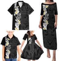 Black Samoa Tattoo Family Matching Puletasi and Hawaiian Shirt Plumeria Samoan Ocean Tatau Pattern - Polynesian Pride