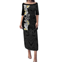 Black Samoa Tattoo Family Matching Puletasi and Hawaiian Shirt Plumeria Samoan Ocean Tatau Pattern - Polynesian Pride