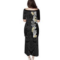 Black Samoa Tattoo Family Matching Puletasi and Hawaiian Shirt Plumeria Samoan Ocean Tatau Pattern - Polynesian Pride