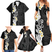 Black Samoa Tattoo Family Matching Summer Maxi Dress and Hawaiian Shirt Plumeria Samoan Ocean Tatau Pattern - Polynesian Pride