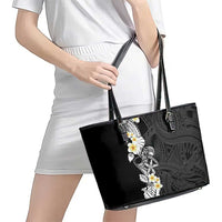 Black Samoa Tattoo Leather Tote Bag Plumeria Samoan Ocean Tatau Pattern - Polynesian Pride