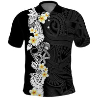 Black Samoa Tattoo Polo Shirt Plumeria Samoan Ocean Tatau Pattern - Polynesian Pride