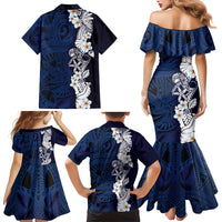 Blue Samoa Tattoo Family Matching Mermaid Dress and Hawaiian Shirt Plumeria Samoan Ocean Tatau Pattern LT14 - Polynesian Pride