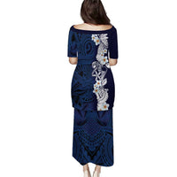 Blue Samoa Tattoo Family Matching Puletasi and Hawaiian Shirt Plumeria Samoan Ocean Tatau Pattern - Polynesian Pride